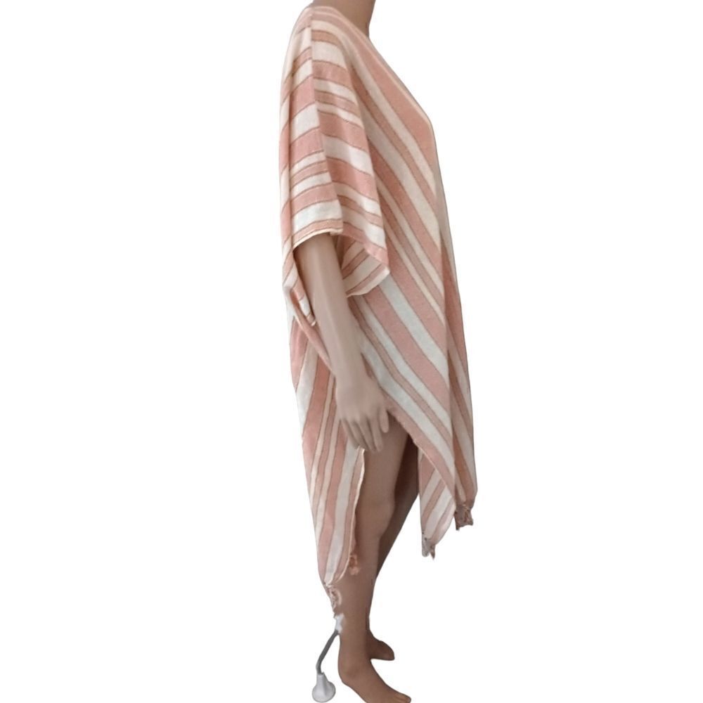 Rays for Days Kimono Cover Up One Size Coral Stripe Fringe Bohemian Beach NEW - Picture 4 of 15